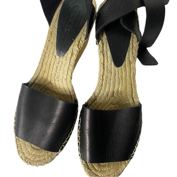 VINCE Simona Espadrille Wedges in Black Leather Size 41 11 - Picture 7 of 9